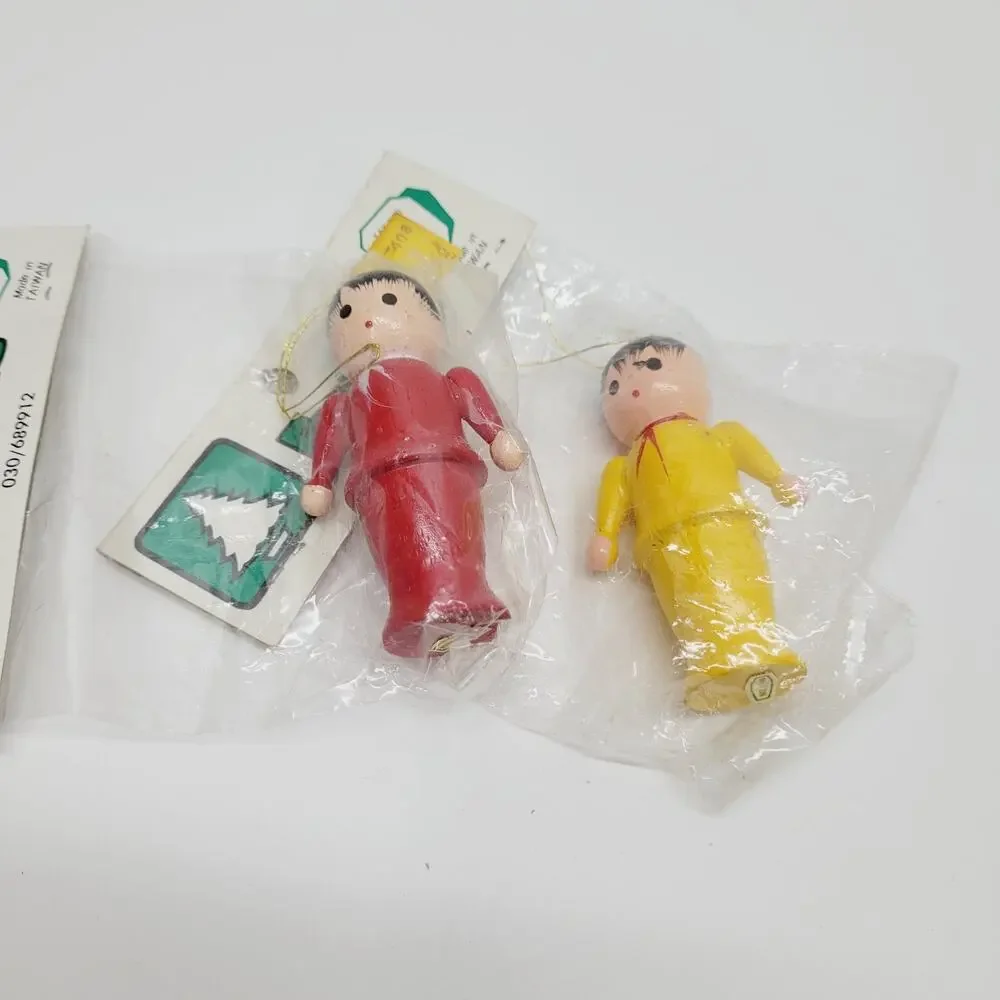 VTG Franks Hand Painted Wooden Ornaments Lot Of 2 Women Ladies Craft Wood NOS